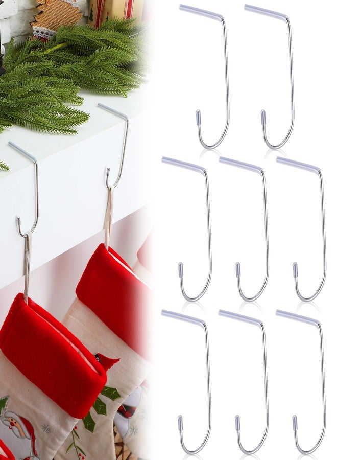 Shimeyao 8 Pcs Christmas Stocking Hooks for Mantel Silver Metal Stocking Hanger Holder Non-Slip for Flat Front Mantel Fireplace Home Xmas Party Decor - Image 1