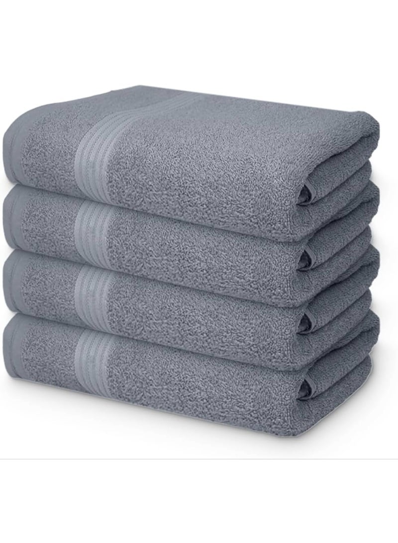 Amber Home Bath Towel Set (4 Pack, 70 X 140 cm) - 600 GSM 100% Combed Cotton Quick Drying Highly Absorbent Thick Bathroom Towels - Soft Hotel Quality for Bath and Spa, Grey - Image 1