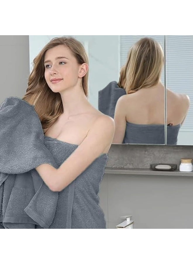 Amber Home Bath Towel Set (4 Pack, 70 X 140 cm) - 600 GSM 100% Combed Cotton Quick Drying Highly Absorbent Thick Bathroom Towels - Soft Hotel Quality for Bath and Spa, Grey - Image 4