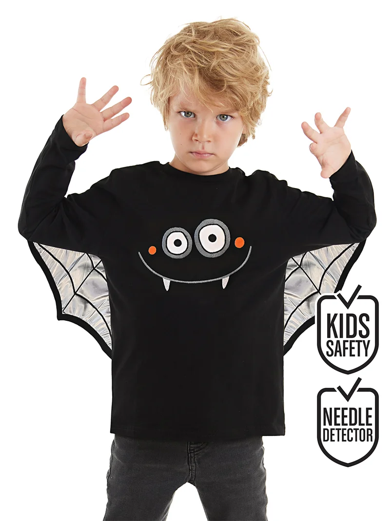 Denokids Halloween Face Boy Black T-shirt