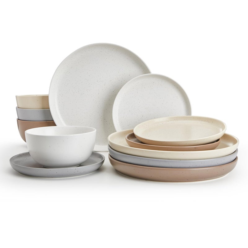 Sweese Dinnerware Sets Service for 4, 12 pcs Matte Speckled Glaze Plates and Bowls Sets, Handmade Ceramic Dish Set, Highly Chip and Crack Resistant Modern Plate Set, Multi-color - Image 1