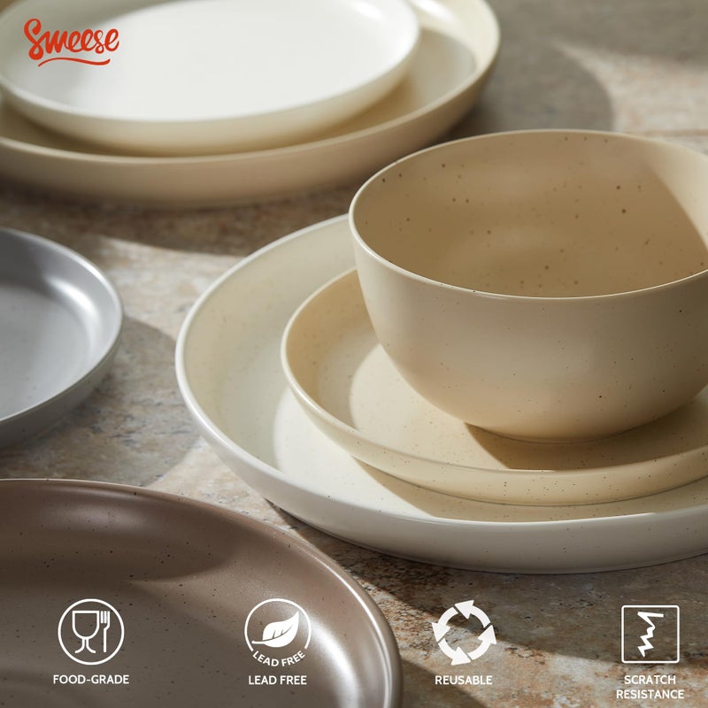 Sweese Dinnerware Sets Service for 4, 12 pcs Matte Speckled Glaze Plates and Bowls Sets, Handmade Ceramic Dish Set, Highly Chip and Crack Resistant Modern Plate Set, Multi-color - Image 3