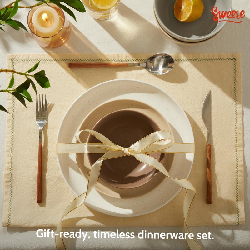 Sweese Dinnerware Sets Service for 4, 12 pcs Matte Speckled Glaze Plates and Bowls Sets, Handmade Ceramic Dish Set, Highly Chip and Crack Resistant Modern Plate Set, Multi-color - Image 4