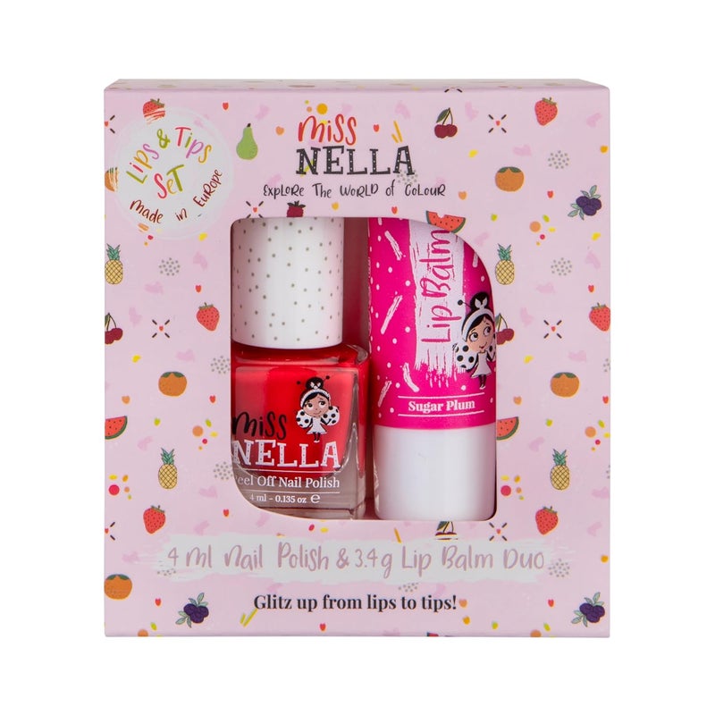 Miss NELLA MISS NELLA Nail Polis + Lip Balm set- Special Pink Nail Polish for Kids- CHERRY MACAROON, with Peel-off, Water Based & Odour Free Formula + SUGAR PLUM pink hypoallergenic lip balm 