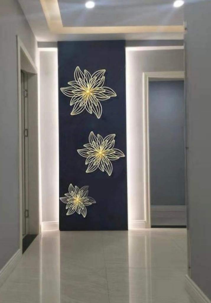 ZOVE Metal Set of 3 Pieces Golden Flowers Wall Art Hanging Perfect For Home, Hotel, Restaurant, Living Room Decoration (24 x 24 Inch)(Golden) - Image 4