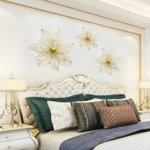 ZOVE Metal Set of 3 Pieces Golden Flowers Wall Art Hanging Perfect For Home, Hotel, Restaurant, Living Room Decoration (24 x 24 Inch)(Golden) - Image 2