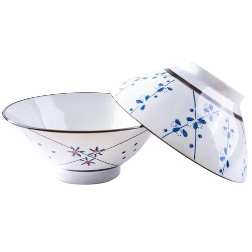 Cerficer 7.5 Inch Asian Ramen Bowls Japanese Noodle Bowls for Ramen Cereal Soup Pho Udon Noodles Deep Noodle Serving Bowls Set of 2 - Image 1