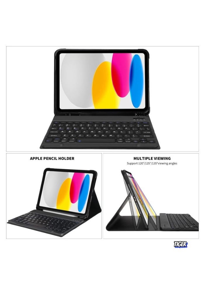 JAJEEK Lightweight Smart Cover with Magnetically Detachable Wireless Keyboard for iPad 2022 10th Gen 10.9 inch – Slim, Protective, Bluetooth Keyboard, Black  - Image 2