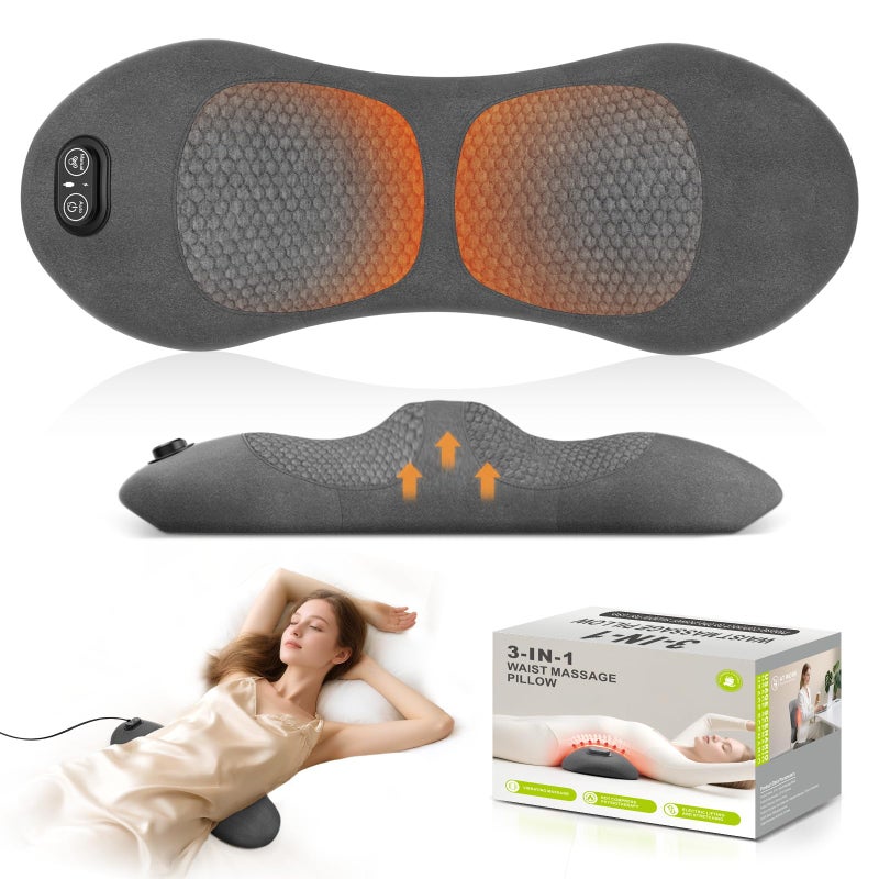 HuixinLine Smooth Triple Fusion 3-in-1 Back Massager Lumbar Pillow with Heat, Vibration & Traction Back Massager for Pain Relief, Deep Tissue Relaxation for Home, Office- Corded Electric Gift Idea - Image 1