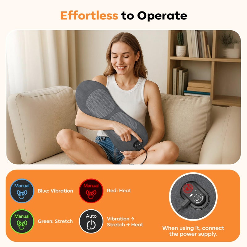 HuixinLine Smooth Triple Fusion 3-in-1 Back Massager Lumbar Pillow with Heat, Vibration & Traction Back Massager for Pain Relief, Deep Tissue Relaxation for Home, Office- Corded Electric Gift Idea - Image 4