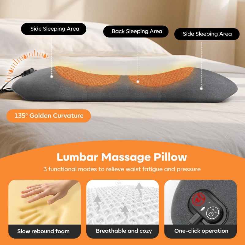 HuixinLine Smooth Triple Fusion 3-in-1 Back Massager Lumbar Pillow with Heat, Vibration & Traction Back Massager for Pain Relief, Deep Tissue Relaxation for Home, Office- Corded Electric Gift Idea - Image 5