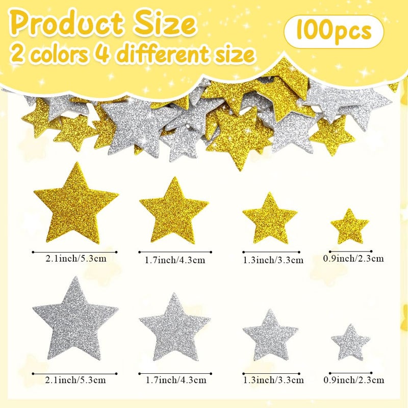 Linsuminn Star Stickers, Gold Star Stickers, 100 PCS Foam Stars Sticker for Kids Crafts, Self Adhesive Glitter Stars Shaped Gold Silver Foam Sticker Arts Crafts DIY Sticker for Winter Scrapbook Card Decoration - Image 3