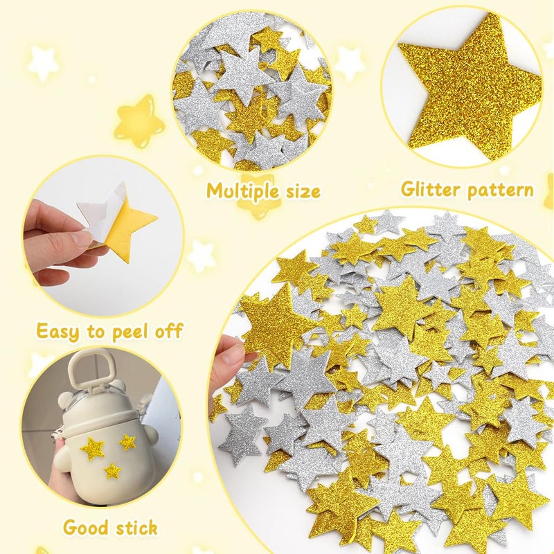 Linsuminn Star Stickers, Gold Star Stickers, 100 PCS Foam Stars Sticker for Kids Crafts, Self Adhesive Glitter Stars Shaped Gold Silver Foam Sticker Arts Crafts DIY Sticker for Winter Scrapbook Card Decoration - Image 4