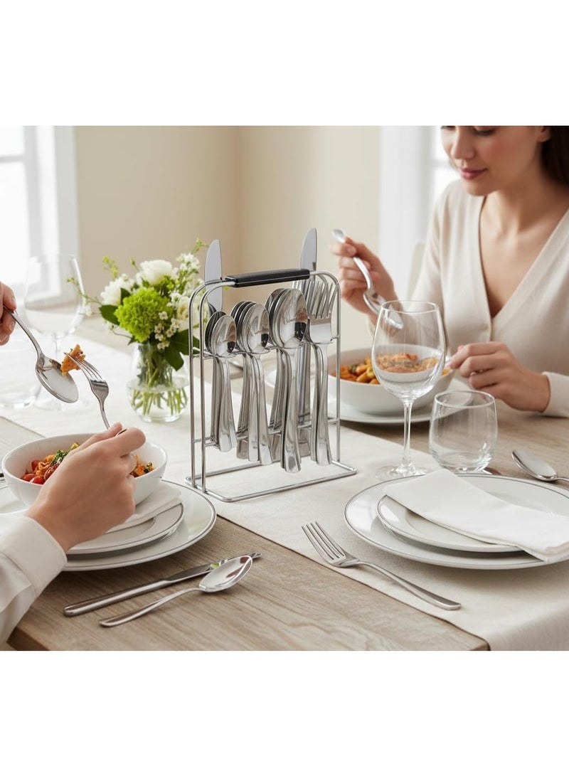 Decent 26-Piece Stainless Steel Cutlery Set with Stand – Premium Silver Finish | Spoons, Forks & Knives Flatware Set for Dining | Durable Rust-Resistant Utensils with Storage Stand - Image 5