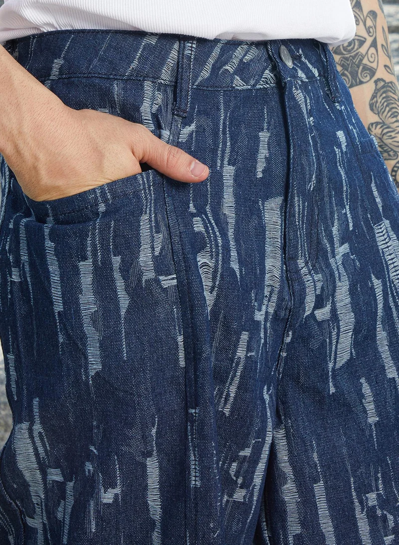CAHOOT  Men's Navy Blue Textured Baggy Denim Jeans for Men | Best Price UAE