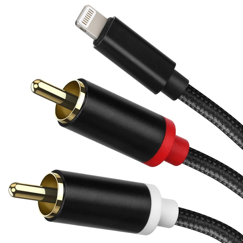WORLDBOYU Lightning to RCA Cable Audio Aux Adapter, Stereo Y Splitter Adapter for Select iPhone iPad Models for Power Amplifier, Car, Home Theater, Speaker and More Silver 20FT - Image 1