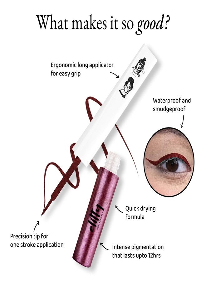 Elitty Waterproof Eyeliner - 4g Wine Red Colour With Intense Metallic Finish | Smudge Proof, Long Lasting Liquid Liner For Eye Makeup |Quick Drying Formula With Fine Tip For Smooth,Precise Application - Image 4