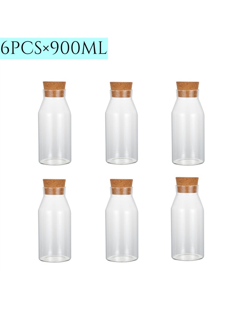 6 زجاجات زجاجية ، 900ml محكم زجاج الجرار ، حاويات شفافة ديكور مع سدادات خشبية ، شفافة تخزين زجاجات الشاي والقهوة والتوابل والحبوب والمواد الغذائية وعصائر الفاكهة ( 6 * 900ml ) . - Image 1