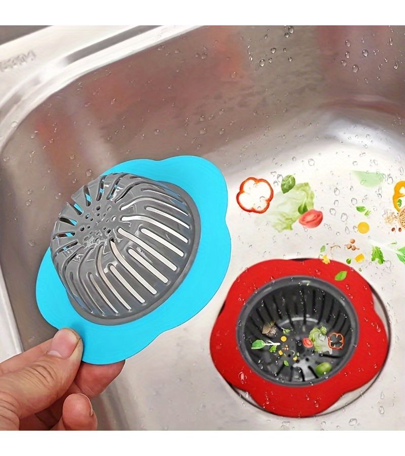 Red Flower Shaped Sink Strainer Bathroom Drain Cover Hair Catcher - Image 1