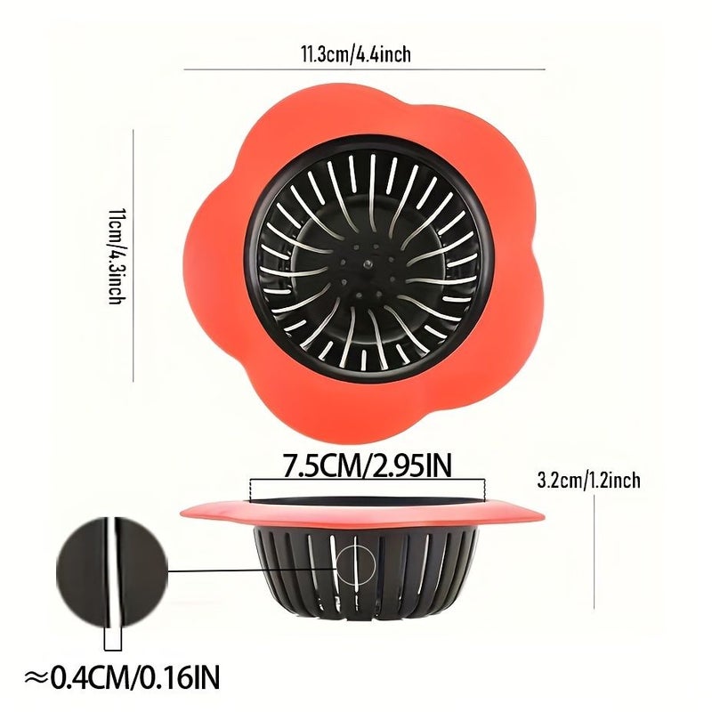Red Flower Shaped Sink Strainer Bathroom Drain Cover Hair Catcher - Image 3