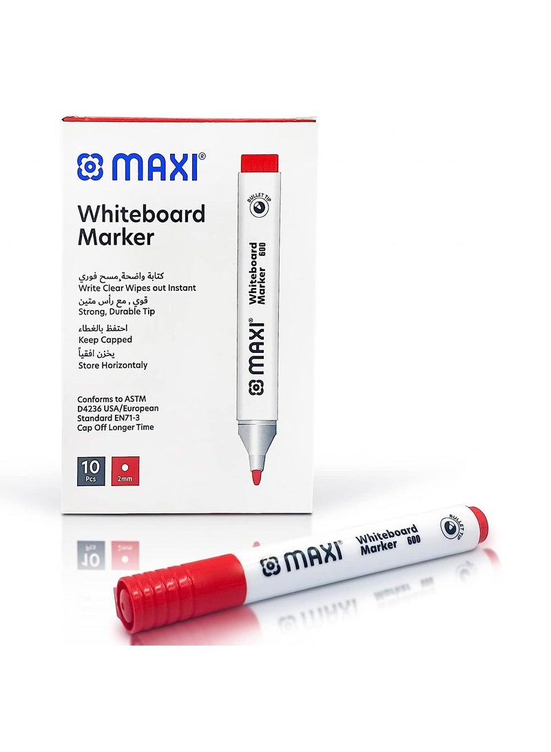 Maxi 10-Piece Dy Erase White Board Markers Round Tip Red Ink  - Image 1