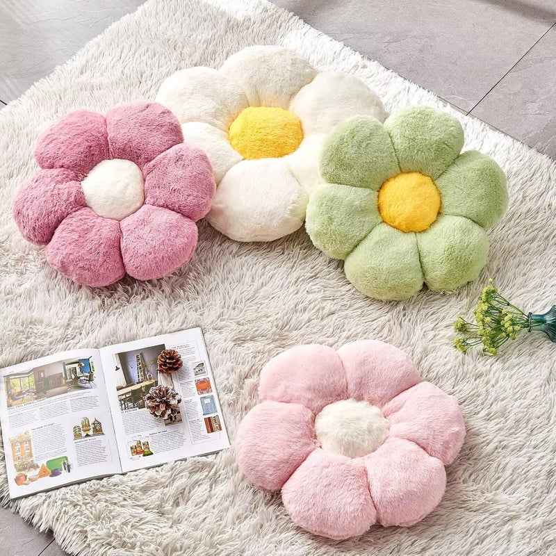 Kcvvcr Flower Pillow, Cute Decorative Flower Shaped Throw Pillow with Soft Faux Rabbit Fur, Pink 19.6" Flower PlushThrow Pillow Floor Pillows Room Décor for Bedroom Living Room - Image 3