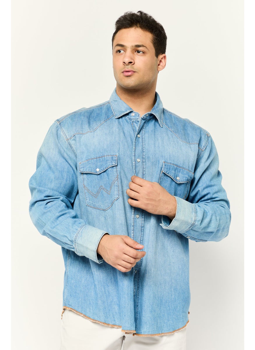 ESPRIT - Men Relaxed Fit Heather Long Sleeve Casual Shirt, Blue - Image 1
