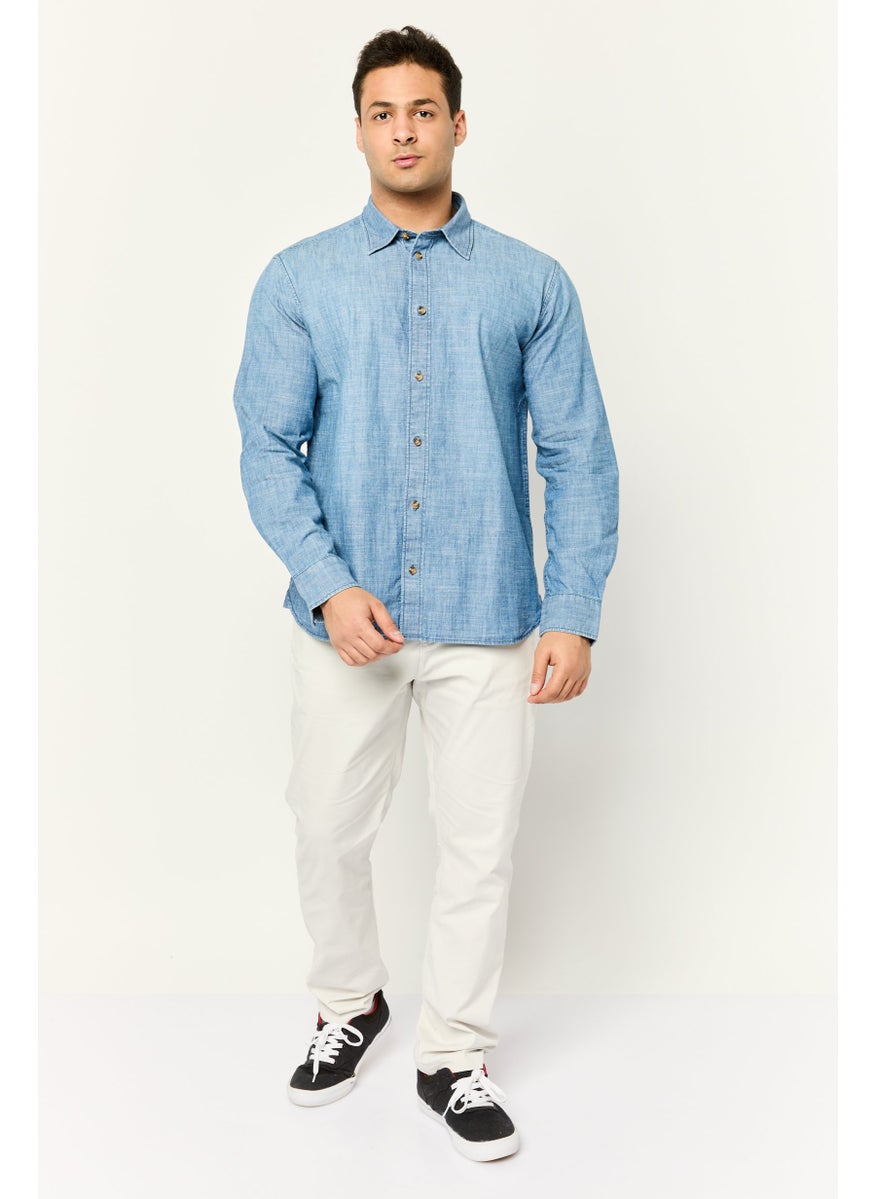 ESPRIT - Men Relaxed Fit Heather Long Sleeve Casual Shirt, Blue - Image 1