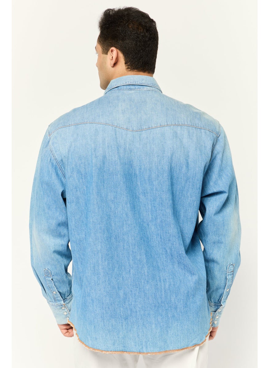 ESPRIT - Men Relaxed Fit Heather Long Sleeve Casual Shirt, Blue - Image 1