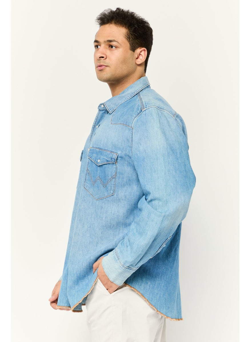 ESPRIT - Men Relaxed Fit Heather Long Sleeve Casual Shirt, Blue - Image 1