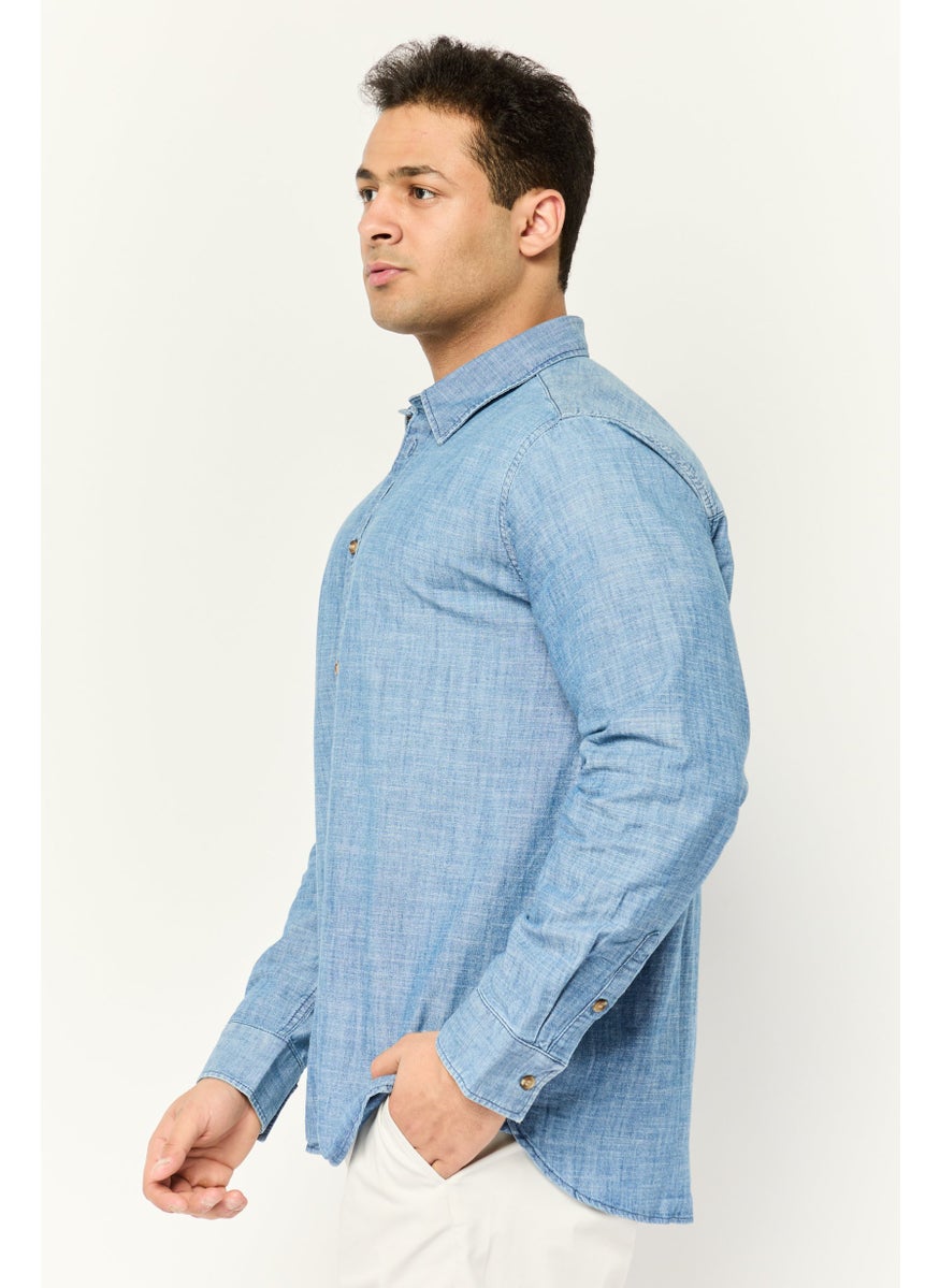 ESPRIT - Men Relaxed Fit Heather Long Sleeve Casual Shirt, Blue - Image 1