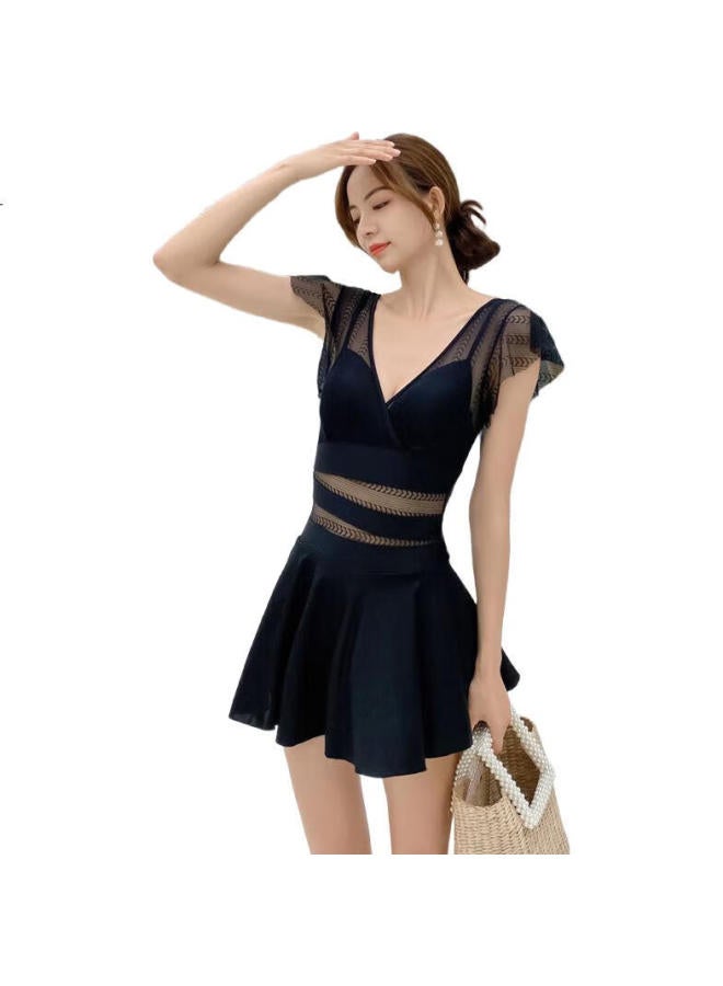 Dk Women'S Swimsuit New Style Push-Up, Conservative, Tummy-Covering, Slimming, One-Piece Dress-Style, Black, Xl - Image 2