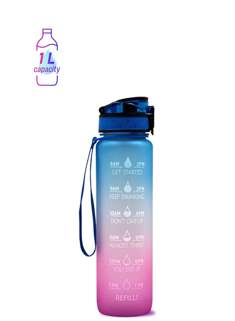 Alyashmac Sports Water Bottle with Time Marker BPA Free  Leak proof Portable Reusable Drinking Kettle  Fitness Sport 1L Water Jug for Men   Women Kids Student to Camping Office School Gym Workout Blue  red 29.5*5*7.5cm - Image 1
