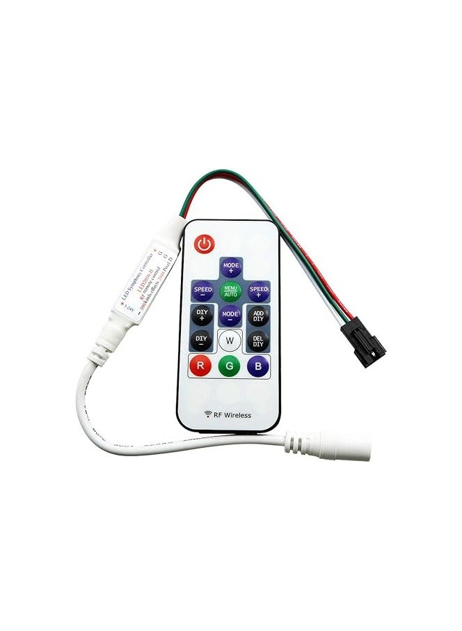 Two RGB LED controllers, DC 5-24V, with 14-key RF wireless remote control and dimming function for WS2811 WS2812 LED strip lights with 30 types of lighting effects from Azimum - Image 1