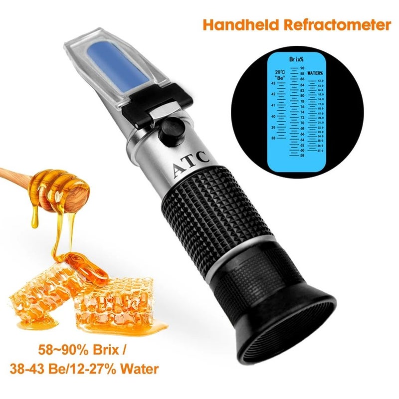 3 In 1 Handheld Honey Refractometer with Pipette High Precision ATC Automatic Temperature Compensation Easy to Read Scale Portable Beekeeping Tools Sugar Concentration Meter for Honey Maple Syrup - Image 1