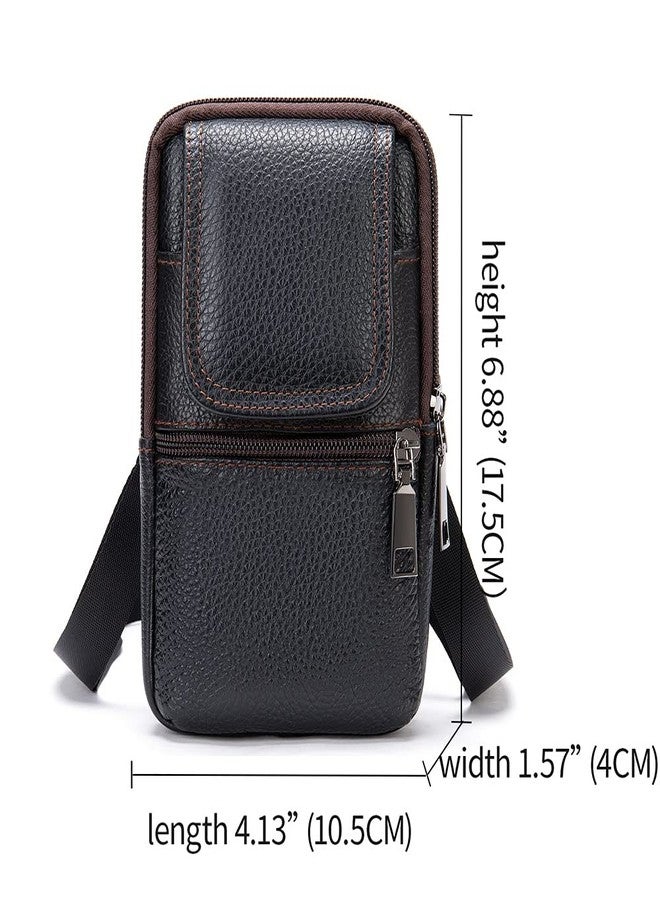 WNHTFAC Cell Phone Shoulder Bag Leather Black, Men Mobile Phone Fanny Pack with Clip, Smartphone Shoulder Holster Leather Crossbody Messenger Bag Belt Case Men's Waist Pouch Hip Bag for Hiking Camping Outdoor - Image 3