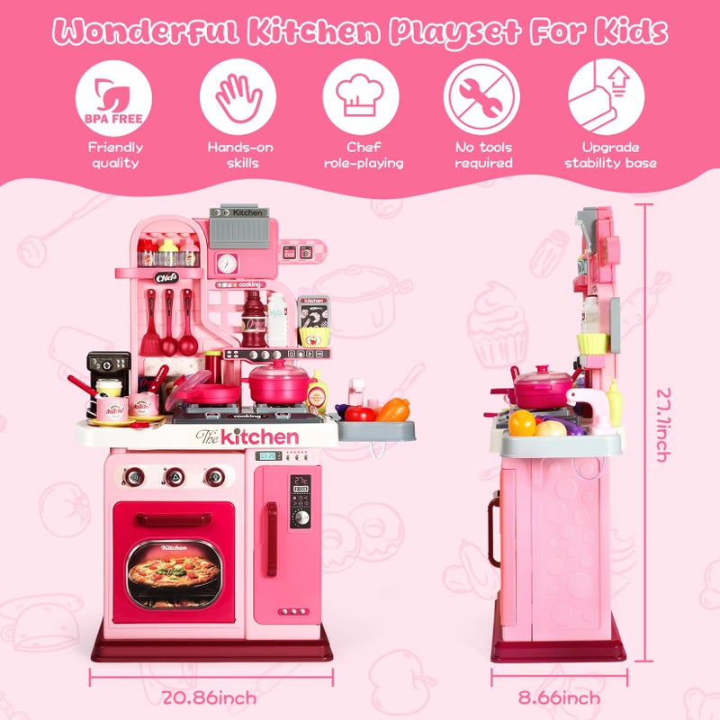 DRAMATION Kids Kitchen Playset, 27.1 Inches Play Kitchen with Sound and Light, Kitchen Set for Toddlers 1-3 3-5, Cooking Stove, Play Sink and Kitchen Accessories, Toy Kitchen (Pink) - Image 5