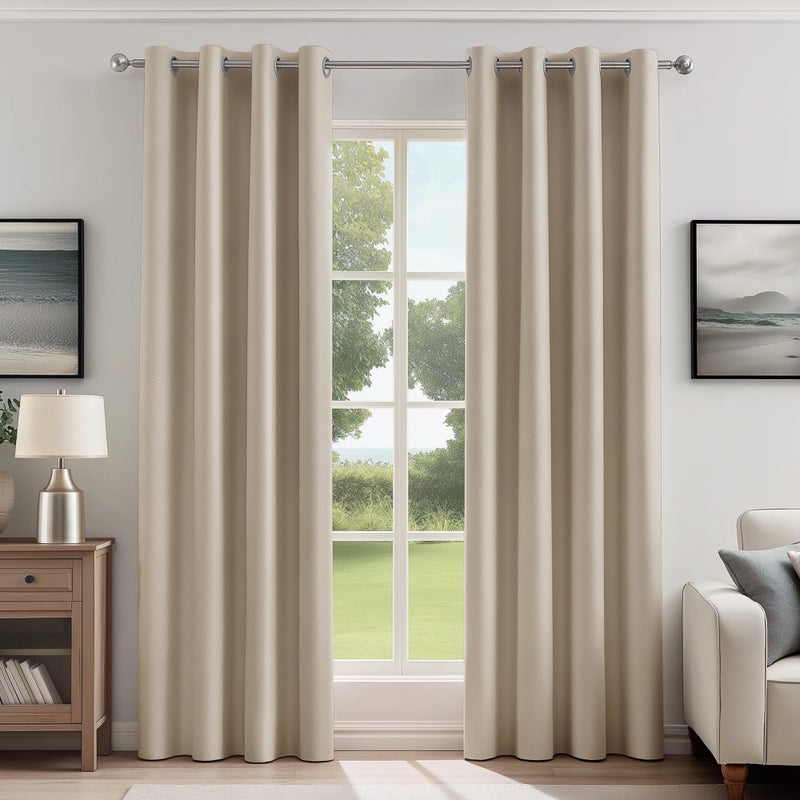 FMFUNCTEX 100% Blackout Curtains for Bedroom, Khaki Curtains 84 Inches Long Textured Thermal Insulated Curtains for Living Room Drapes, Black Out Drapery Grommet Room Darkening 2 Panels - Image 1