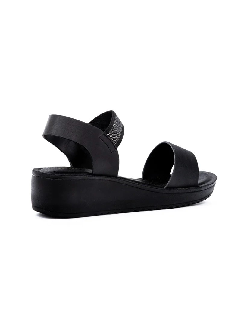 Bata Embellished Elastic Strap Wedge Sandals