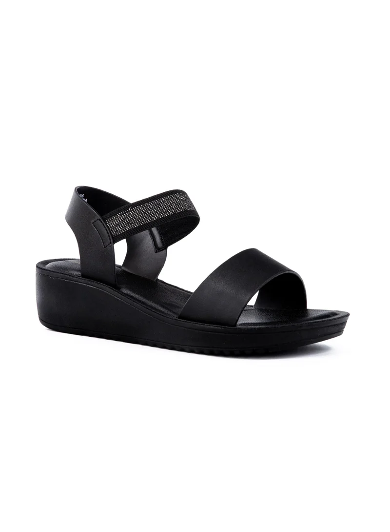 Bata Embellished Elastic Strap Wedge Sandals