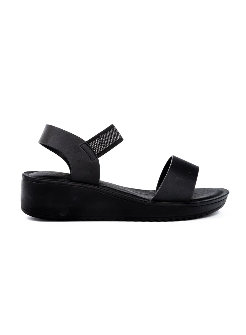 Bata Embellished Elastic Strap Wedge Sandals