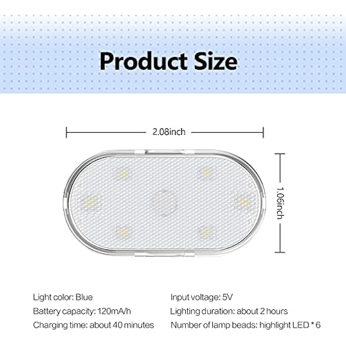 KASTWAVE Car Led Lights Interior Portable Small Incar Led Touch Lights With 6 Bright Led Lamp Beads Usb Rechargeable Lighting Light Car Emergency Light Blue Light - Image 3