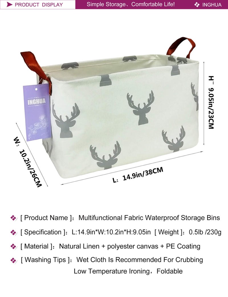 Inghua Rectangular Storage Basket Fabric Organizer Bin For Toys Books Clothes Gifts Pets-Perfect For Home Office Nursery Dorm Shelf(Rec Grey Deer) - Image 2