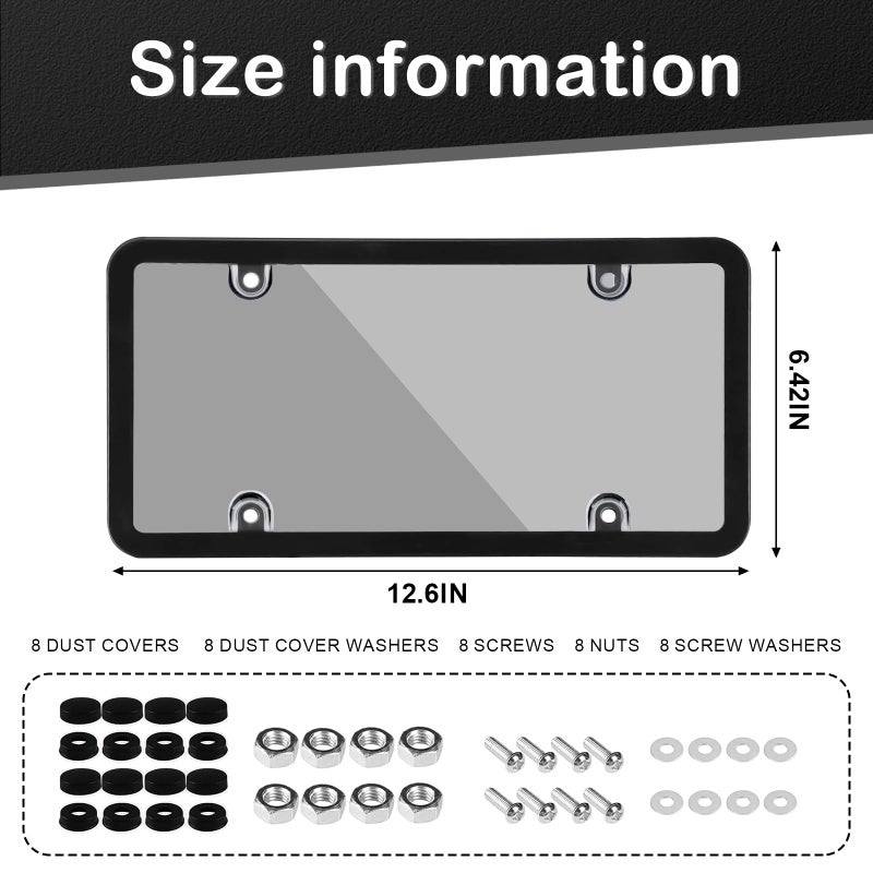 Wanheart Gray Framed Bubble License Plate Cover Set â€“ 2-Pack Curved ABS Shield for 12Ã—6 US Plates, Scratch & Weather Resistant Protection with Screws & Caps, Front & Rear Car Accessories (Gray) - Image 3