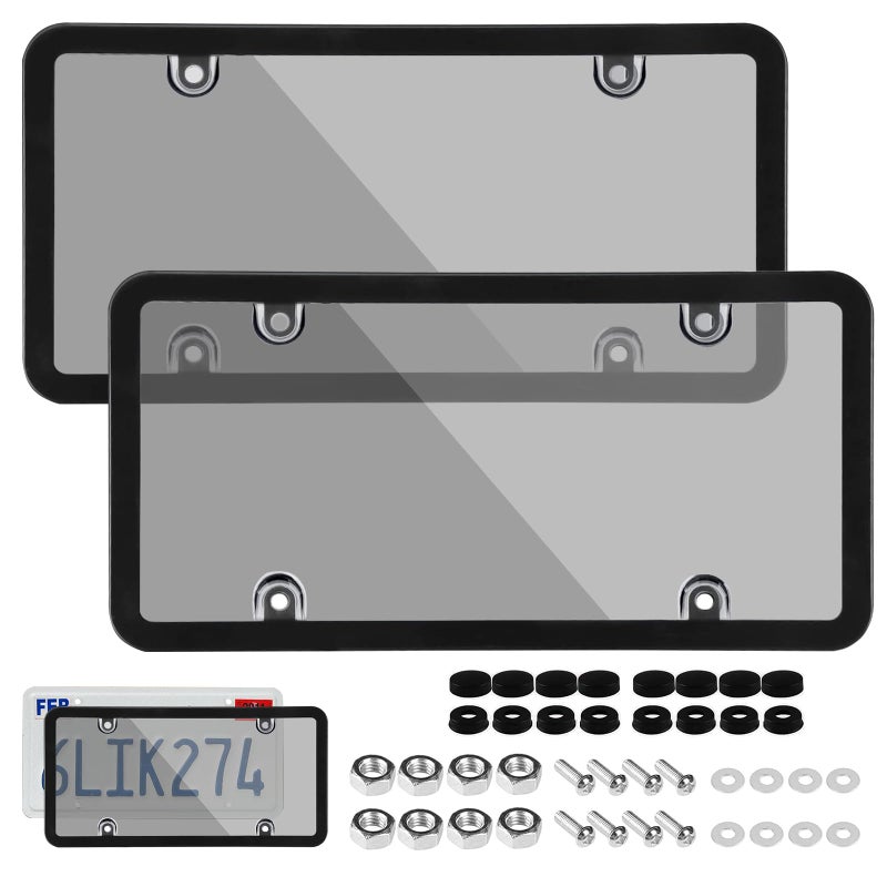 Wanheart Gray Framed Bubble License Plate Cover Set â€“ 2-Pack Curved ABS Shield for 12Ã—6 US Plates, Scratch & Weather Resistant Protection with Screws & Caps, Front & Rear Car Accessories (Gray) - Image 1