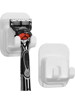 Linkidea Linkidea 2 Pack Self-Adhesive Razor Holder Hook, Shower Razor Holder Storage for Bathroom, Compatible with Vikings Blade The Chieftain, Merkur Classic MK-23C (White) 