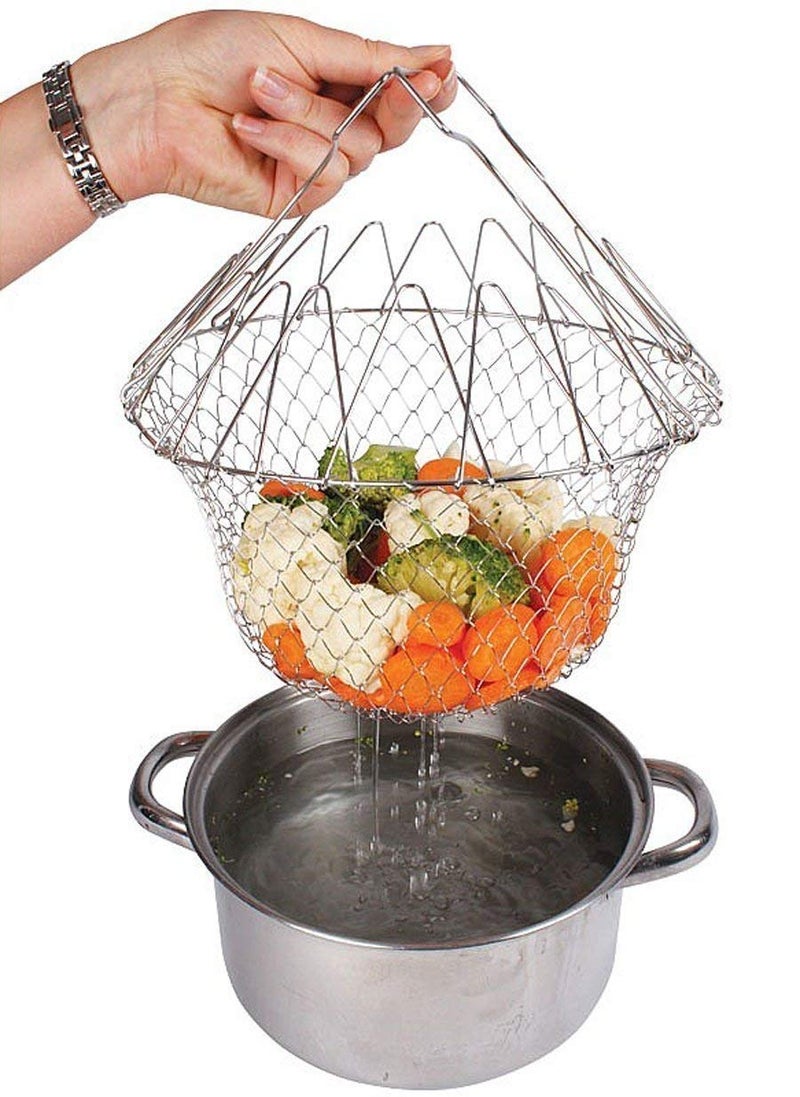 ORBITORA Foldable Steam Rinse Deep Frying Basket Stainless Steel Fry French Basket Strainer Net Fried Filter Drainage Rack for Fried Food or Fruits Multifunctional Kitchen Cooking Tool - Image 4