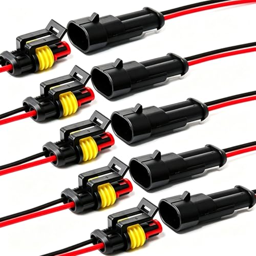 YETOR Way Car Waterproof Electrical Connector16 AWG 2 pin Plug Auto Electrical Wire Connectors for Car Truck Boat and Other Wire Connections5 Pack - Image 1