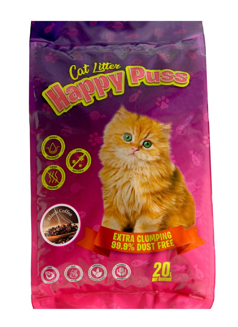 HAPPY PUSS - Happy Puss Extra Clumping Perfumed Bentonite Cat Litter 20L - Black Coffee Scent - Image 1