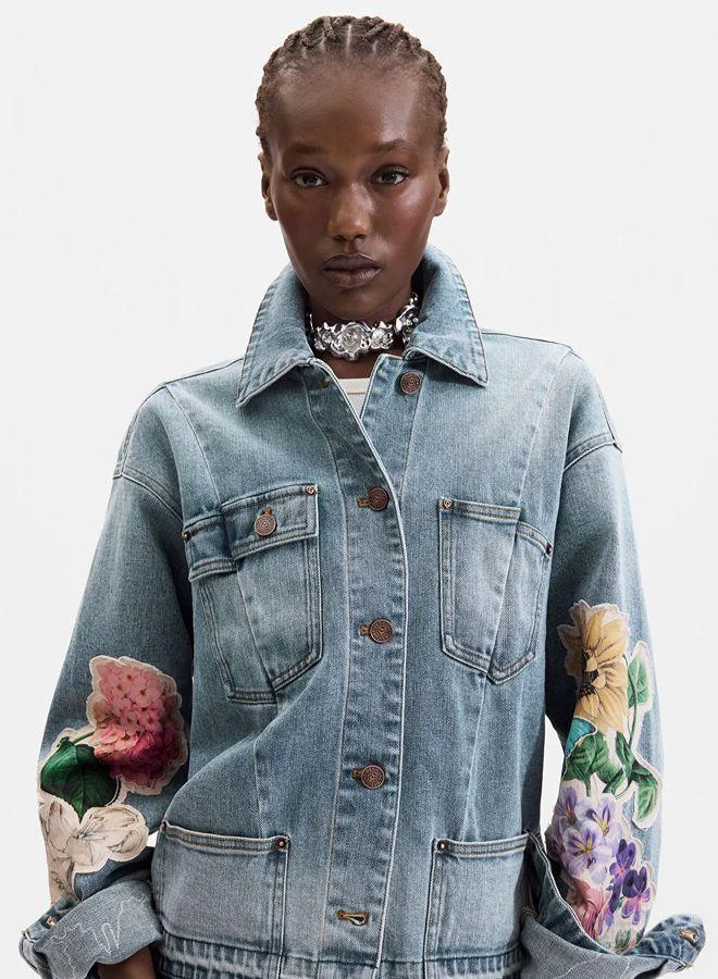 Desigual Blue Embroidered denim jacket for Women | Best Price UAE